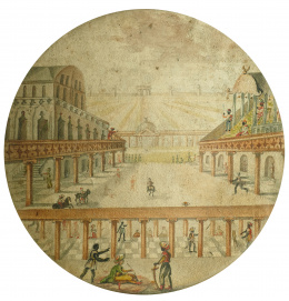 742.  ESCUELA ITALIANA, SIGLO XVIIIVista urbana con figuras, tondo..