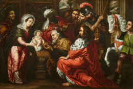 239.  ESCUELA ESPAÑOLA O COLONIAL, SIGLO XVIIAdoración de los Reyes Magos..