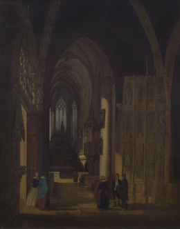 808.  ESCUELA ESPAÑOLA, SIGLO XIX                                                                                                                                             Interior de una iglesia