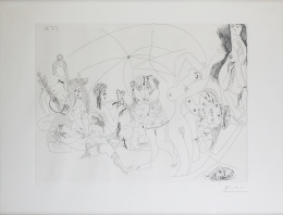 450.  PABLO PICASSO (Málaga, 1881 - Mougins, 1973)Plaisanterie autour du bain turc. Jeux, musique et gâteaux, serie 156, pl.119, 1971