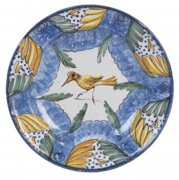 1178.  Plato de cerámica esmaltada con pajarito y pabellones.Manises, S. XIX.