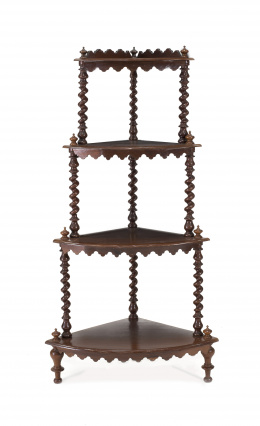 801.  Mueble esquinero Victoriano en madera de caoba torneada. Inglaterra, ff. del S. XIX.