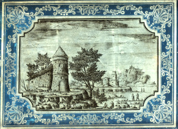 509.  ESCUELA ITALIANA, SIGLO XVIIIVistas con paisajes fluviales enmarcados con una cenefa con decoración de conchas y flores de acanto.