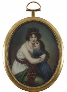228.  SEGÚN Élisabeth Vigée Le Brun (eSCUELA INGLESA, SIGLO XIX)Retrato de Élisabeth Vigee y Julie vestidas a la griega.
