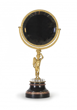 1297.  Espejo de tocador Carlos X de bronce dorado, cristal tallado y mármol.Trabajo francés, h. 1830.