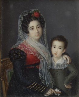 255.  LUIS DE LA CRUZ Y RÍOS (1776-1853)Retrato de Doña Rosario Fernández de Santillana y su hijo Tirso Téllez Girón (1817-1871).