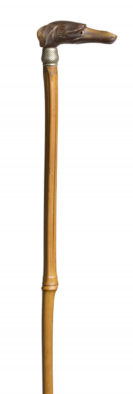 489.  Bastón de madera de bambú con mango de cabeza de galgo, S. XIX..