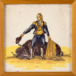 974.  “Saludando”Azulejo de cerámica esmaltada.Triana, S. XVIII-XIX..