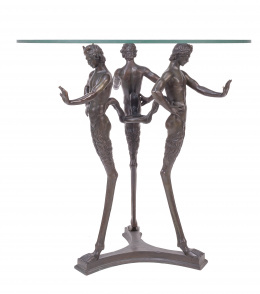 647.  Velador con sátiros en bronce fundido y tapa de cristal, S. XX
