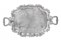 718.  Bandeja de plata en su color con marcas de Pérez Fernández, S. XX