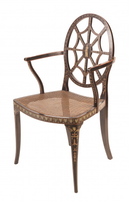 698.  Silla de estilo Jorge III, de madera lacada y policromada, siguiendo modelos de Adam. S. XX