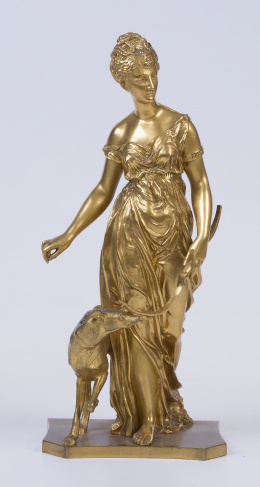 696.  Diana cazadora, bronce dorada Ormolou, Francia, S. XIX