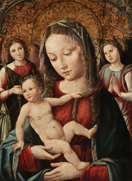 679.  ESCUELA HISPANO-FLAMENCA, SIGLO XVIVirgen con niño y dos ángeles