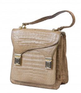 346.  Bolso de mano vintage en piel de cocodrilo color crema con asa corta