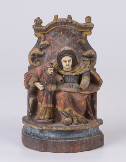 1014.  "Santa Ana y la Virgen Leyendo".En madera tallada y policromada.Trabajo hispano-filipino, S. XVIII - XIX.