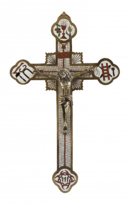 583.  Cruz Namban en bronce y esmalte cloisonne.Japón periodo Edo, S. XVIII-XIX