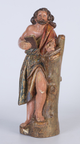 1048.  Talla de santo en madera dorada y policromada.Trabajo español, S. XVII
