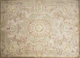 1084.  Alfombra en lana con diseño Aûbusson. Firmada Miguel Stuyck 