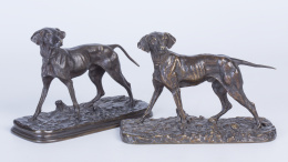 934.  Piere Jules Mene (1810-1879), Dos perros.En bronce.