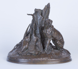 940.  Pierre Jules Mêne (1810-1879)Perro de caza con árbol en bronce.Firmado y fechado "P. J. MÊNE 1850".