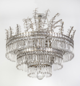 1166.  Lámpara de techo en cristal tallado, años cuarenta.