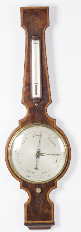 975.  Barómetro de madera de caoba.Inglaterra, S. XIX.