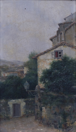 870.  MANUEL SALCES GUTIÉRREZ (Suano, Cantabria, 1861 - Madrid, 1932)Paisaje con casa