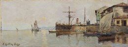 860.  JUAN MARTÍNEZ ABADES  (Gijón, 1862-Madrid, 1920)Marina, Puerto de Gijón