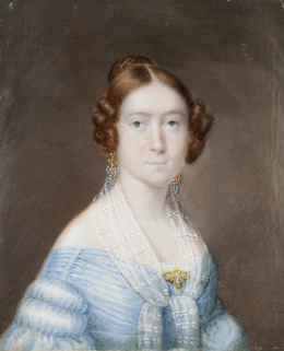 719.  ESCUELA ESPAÑOLA, SIGLO XIXRetrato de dama con vestido azul