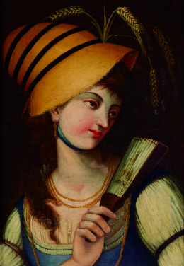 849.  ESCUELA CENTROEUROPEA, H. 1900Retrato de dama con sombrero con espigas siendo una alegoría al verano