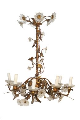1145.  Lámpara de techo de ocho brazos de luz, de bronce y cristal
