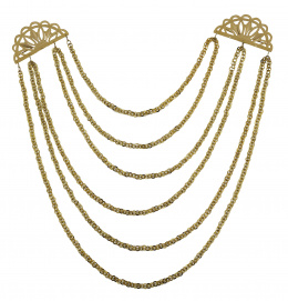 296.  Emprendada tradicional ibicenca compuesta por tres piezas: gran cruz coronada, collar de prismas romboidales o"gra d&#39;ordi" y pectoral con triples cadenas dobles de eslabón circular