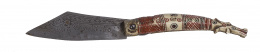1125.  Navaja con cachas y hueso policromadas, con hoja grabada, S. XVIII