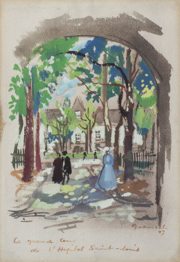 415.  EMILIO GRAU SALA (Barcelona, 1911 - París, 1975)La grande Cour de L’Hôpital Saint-Louis, 1949