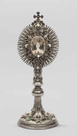 533.  Relicario de pie con piedra y piedras semipreciosas.S. XIX.