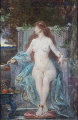 880.  HENRI ADRIEN TANOUX (Marsella, 18 de octubre de 1865 - París, 1923)Odalisca desnuda sentada