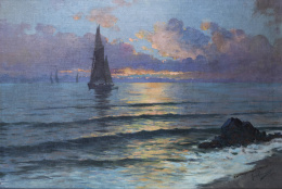 898.  JOSÉ NAVARRETE (Málaga, 1872-?)Marina con barco velero