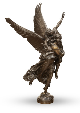 550.  "Gloria Victis".Grupo escultórico en bronce patinado y dorado.Ferdinand Barbedienne (1810-1892) fundidor, según modelo de Marius Jean Antonin Mercié (1845-1916).Francia, ff. del S. XIX.