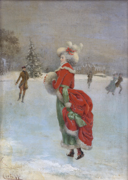 866.  ORESTE CORTAZZO (1830/36-c.1912)Dama elegante patinando sobre hielo
