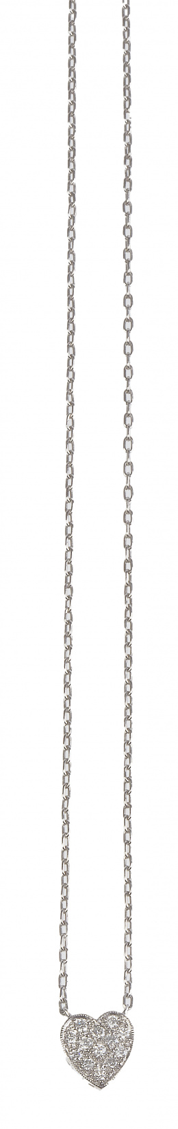 255.  Pendentif con corazón de pavé de brillantes y fina cadena de platino
