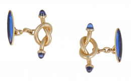362.  Gemelos KREMETZ años 40 con diseño de nudos y adornos de resina azul