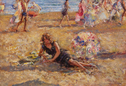 864.  JUAN PABLO SALINAS (Madrid, 1871-Roma, 1946)En la playa de Anzio