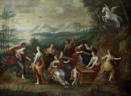 691.  HENDRICK VAN BALEN (Amberes, ca. 1575-1632)Minerva visita a las musas en el monte de Helicón