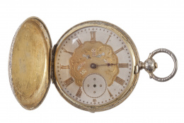 317.  Lote con reloj saboneta en plata RENARD S. XIX  e impertinentes de pp. S. XX en metal dorado