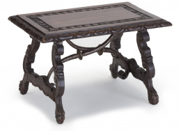 604.  Bufete con patas en forma de lira en madera tallada.Modelo de ebanista, h. 1900.