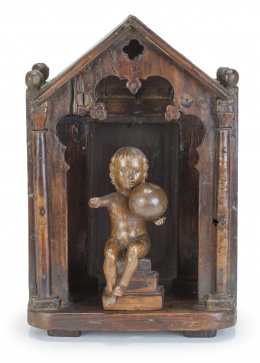 1091.  Capillita con niño Jesús como Salvador del mundo, trabajo centroeuropeo, S. XIX