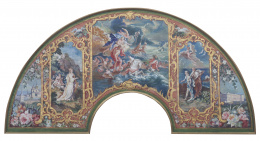 761.  ESCUELA ESPAÑOLA, SIGLO XIXPais de abanico con escenas mitológicas, vista del Palacio Real y El Escorial