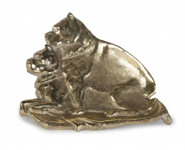 694.  Cenicero de casino de bronce con dos perros, S. XIX - XX.