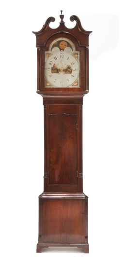 712.  Reloj de caja alta, con esfera lunar.Inglaterra, S. XIX.