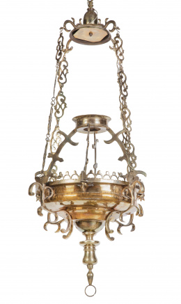 840.  Lámpara votiva de bronce.España, S. XVIII.